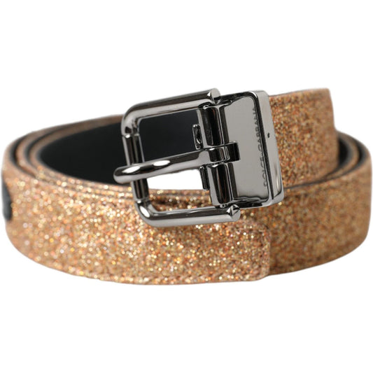 Dolce & Gabbana Gold Glitter Leather Silver Metal Buckle Belt BEL9195-90