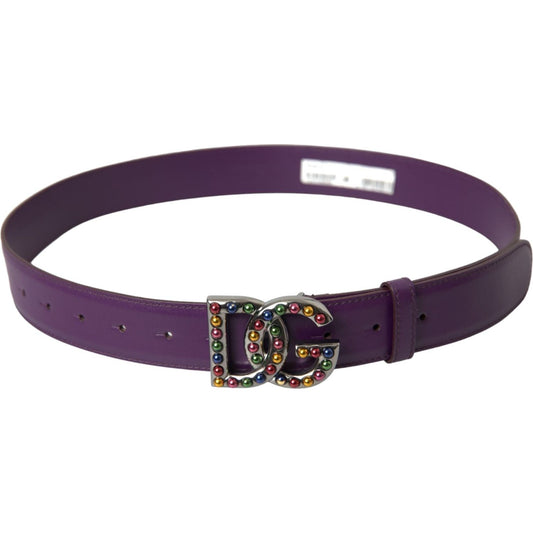 Dolce & Gabbana Purple Leather DG Logo Studs Metal Buckle Belt BEL9199-80
