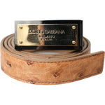 Dolce & Gabbana Beige Leather Gold Logo Engraved Buckle Belt BEL9204-90
