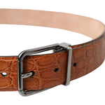 Dolce & Gabbana Brown Exotic Leather Silver Metal Buckle Belt BEL9209-90