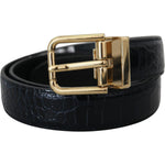 Dolce & Gabbana Black Exotic Leather Gold Metal Buckle Belt WMB237-75