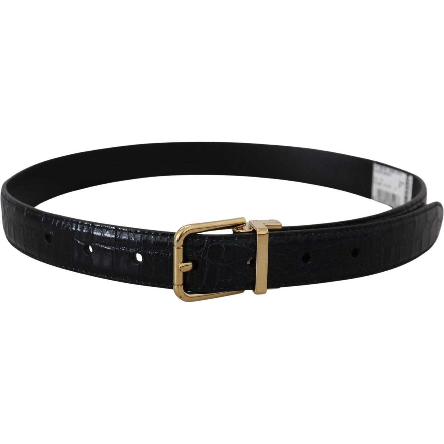 Dolce & Gabbana Black Exotic Leather Gold Metal Buckle Belt WMB237-75