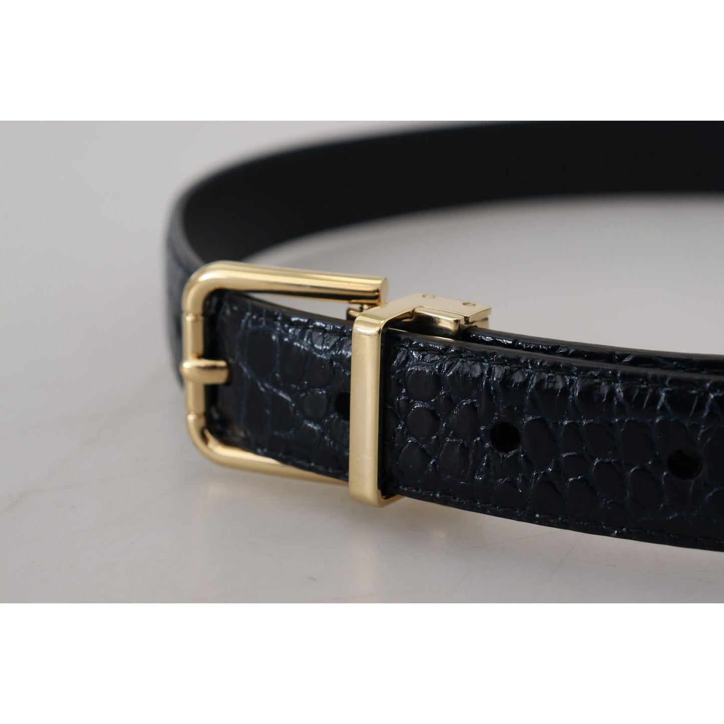 Dolce & Gabbana Black Exotic Leather Gold Metal Buckle Belt WMB237-75