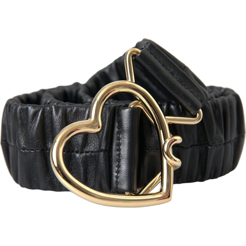 Dolce & Gabbana Black Leather Gold Heart Metal Buckle Belt WMB470-85