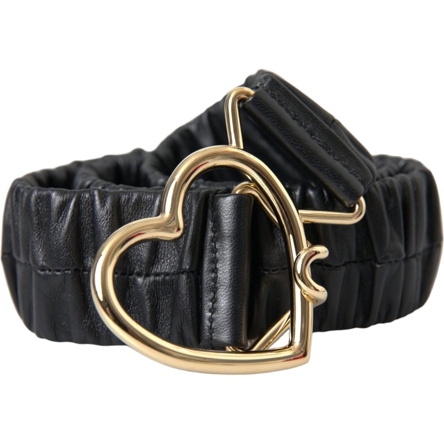 Dolce & Gabbana Black Leather Gold Heart Metal Buckle Belt WMB470-85