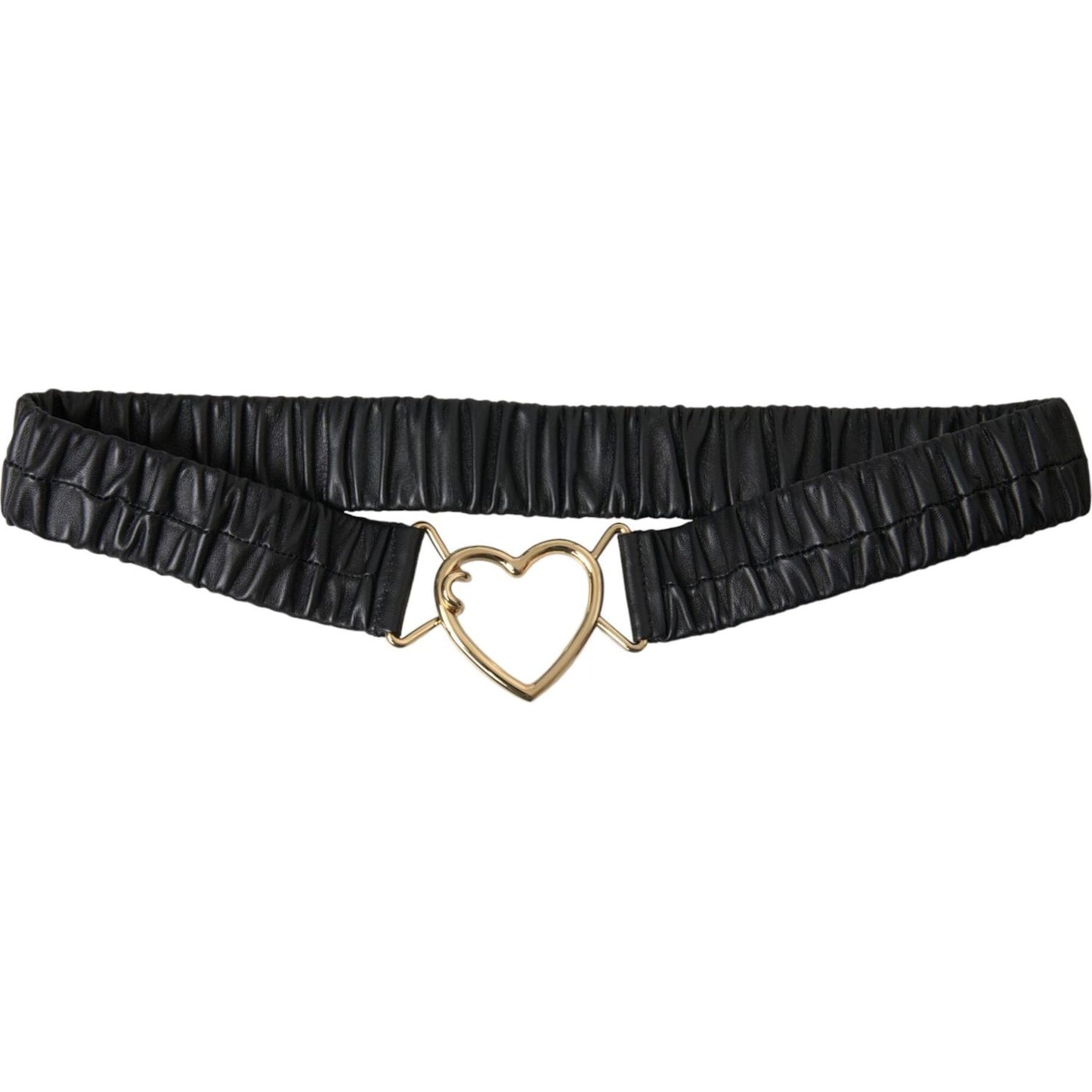 Dolce & Gabbana Black Leather Gold Heart Metal Buckle Belt WMB470-85
