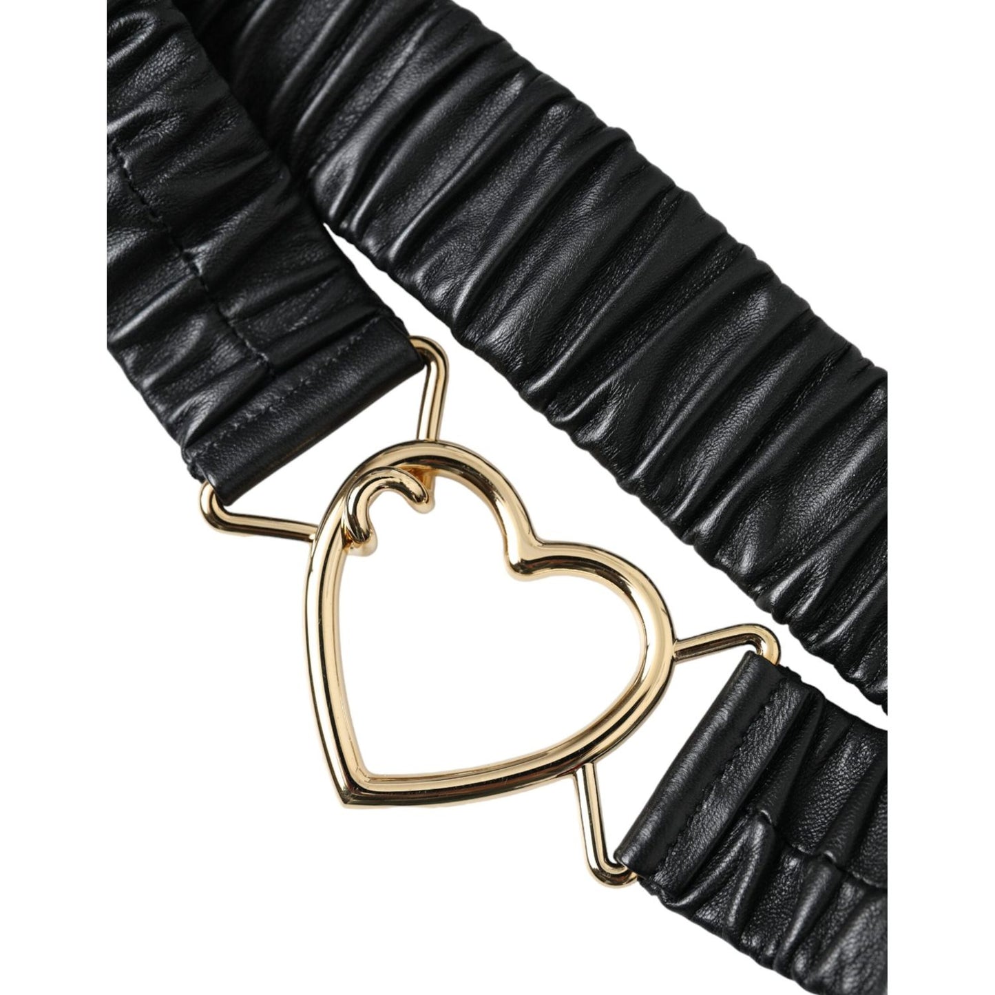 Dolce & Gabbana Black Leather Gold Heart Metal Buckle Belt WMB470-85