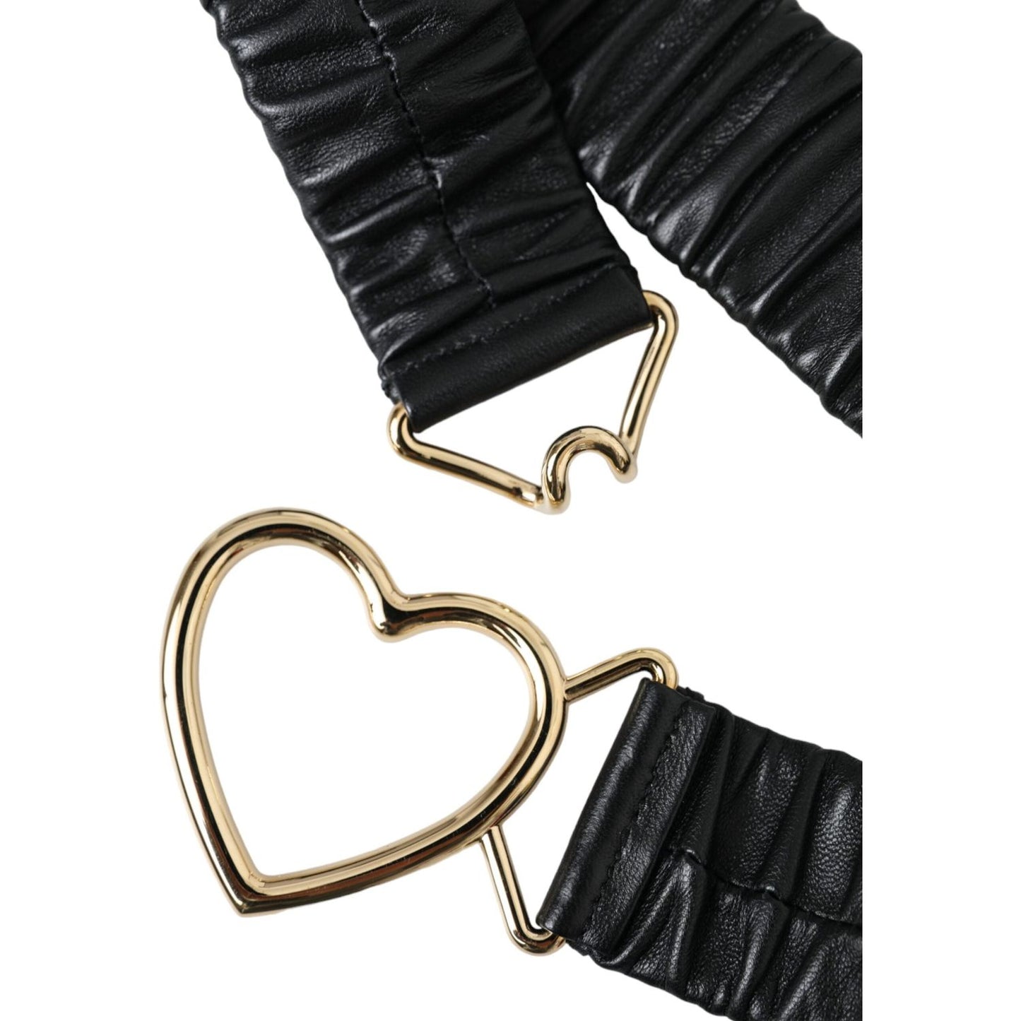 Dolce & Gabbana Black Leather Gold Heart Metal Buckle Belt WMB470-85