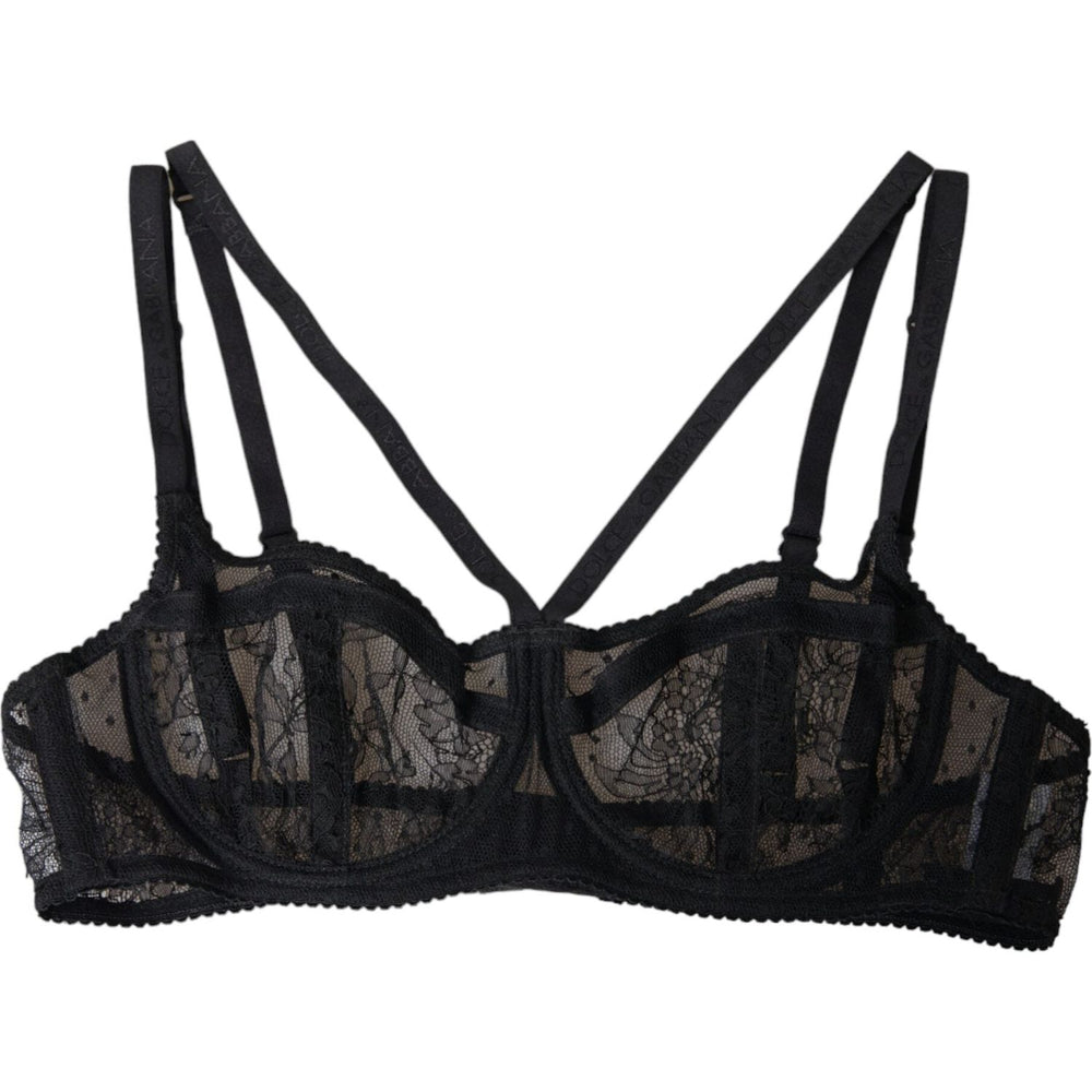 Dolce & Gabbana Black Floral Lace Nylon Balconcino Bra Underwear BIK1795-2