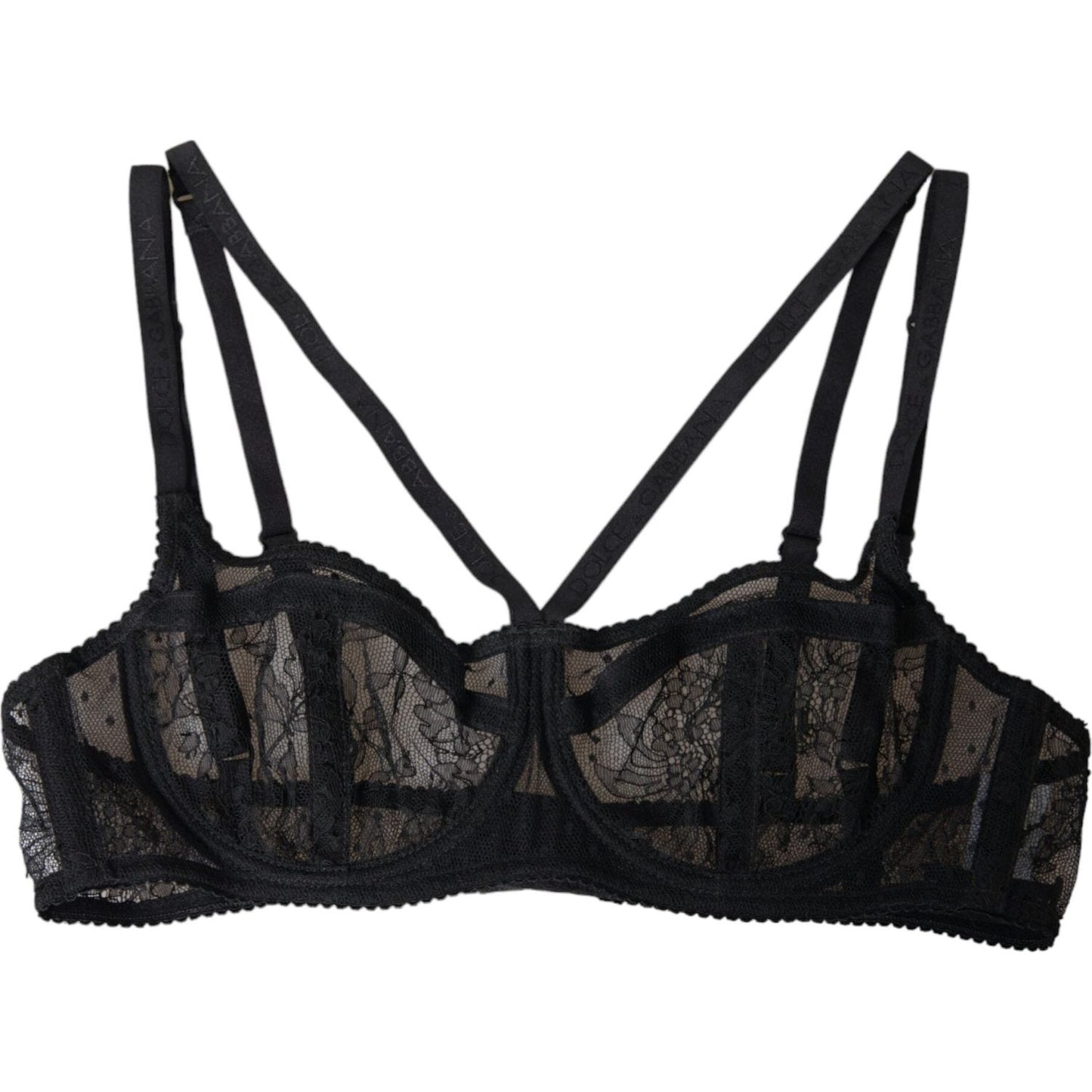 Dolce & Gabbana Black Floral Lace Nylon Balconcino Bra Underwear BIK1795-2