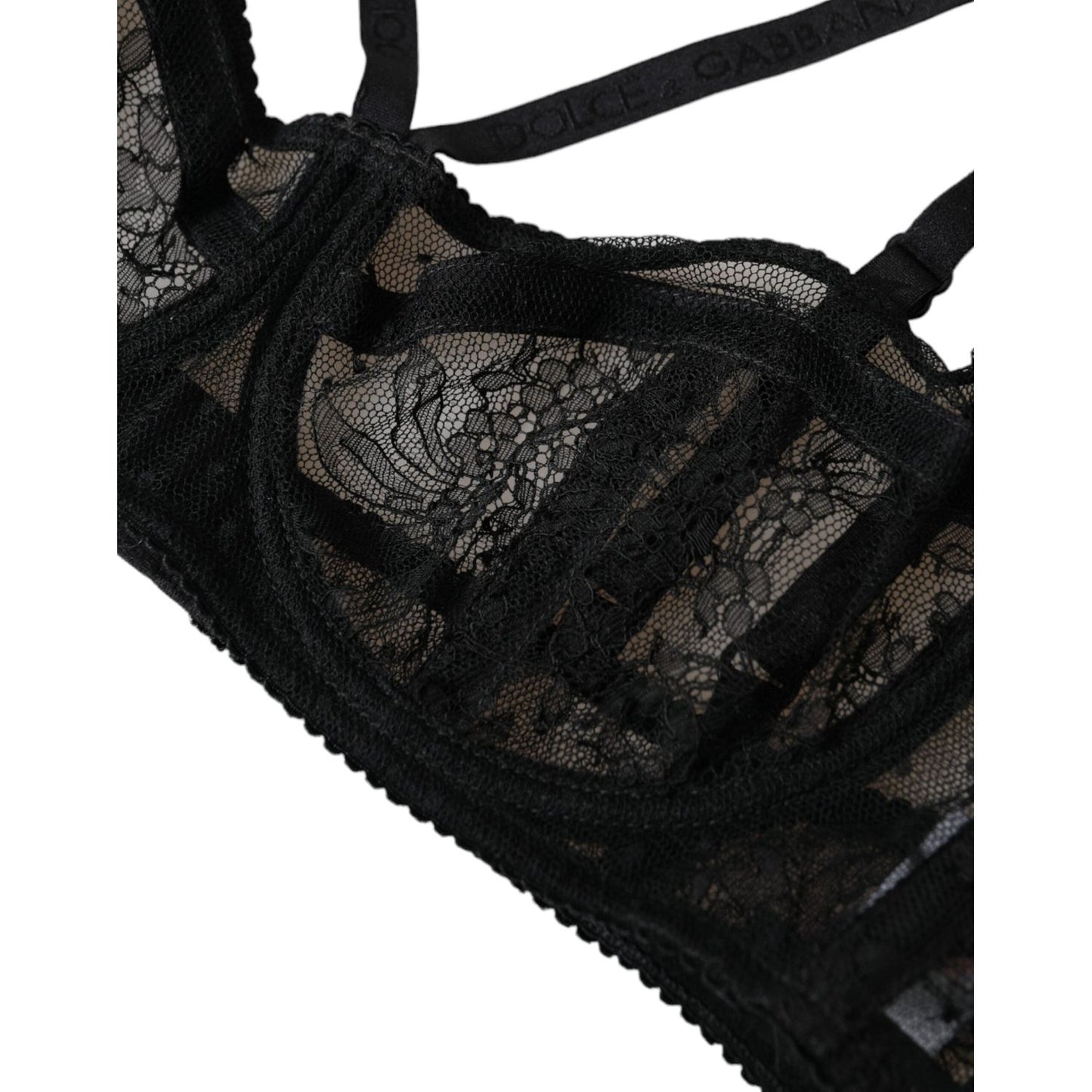 Dolce & Gabbana Black Floral Lace Nylon Balconcino Bra Underwear BIK1795-2