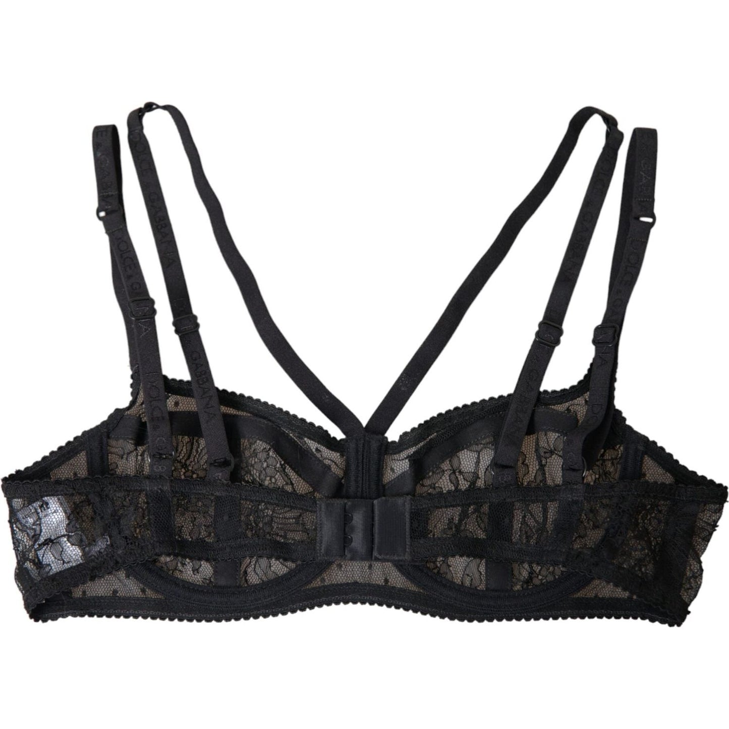 Dolce & Gabbana Black Floral Lace Nylon Balconcino Bra Underwear BIK1795-2
