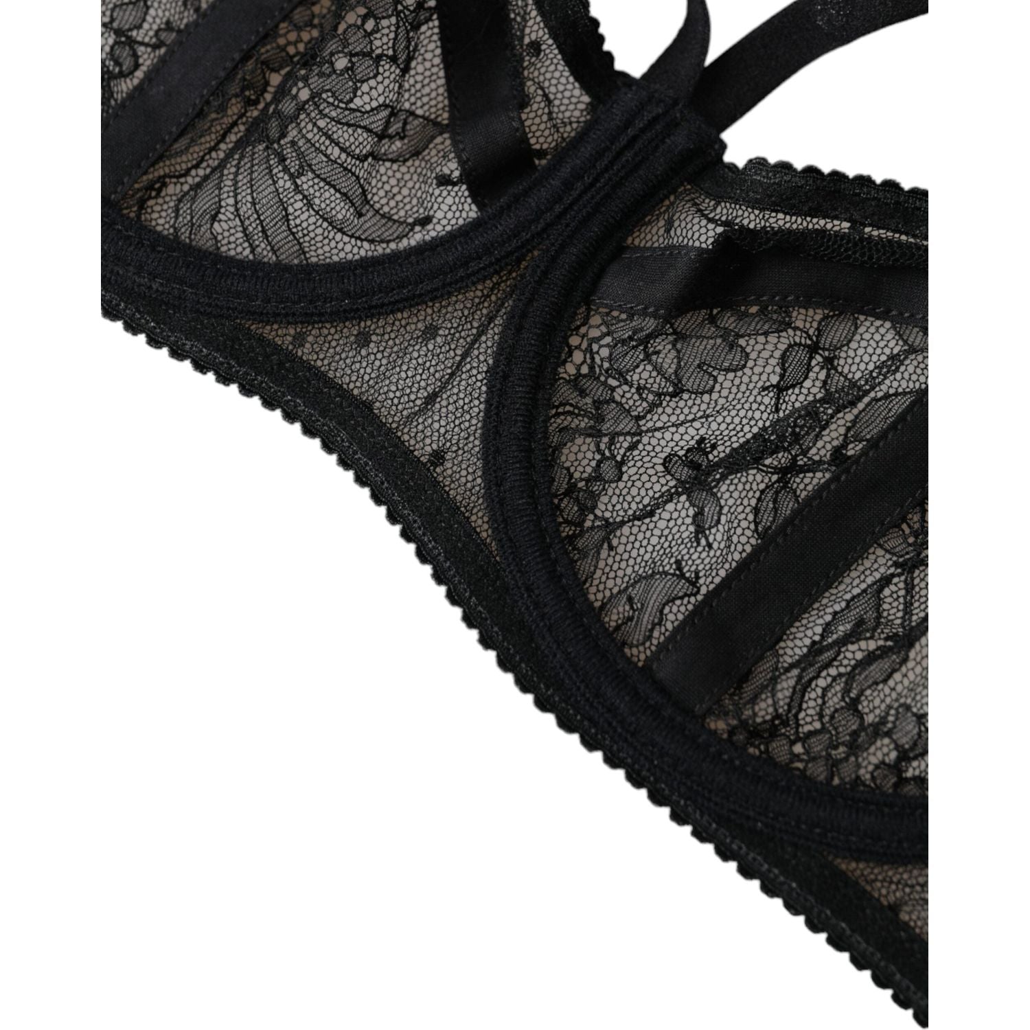 Dolce & Gabbana Black Floral Lace Nylon Balconcino Bra Underwear