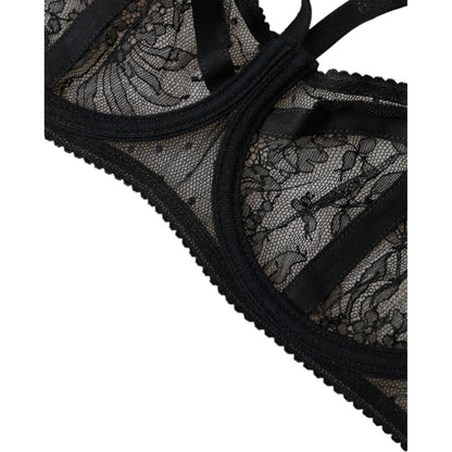 Dolce & Gabbana Black Floral Lace Nylon Balconcino Bra Underwear