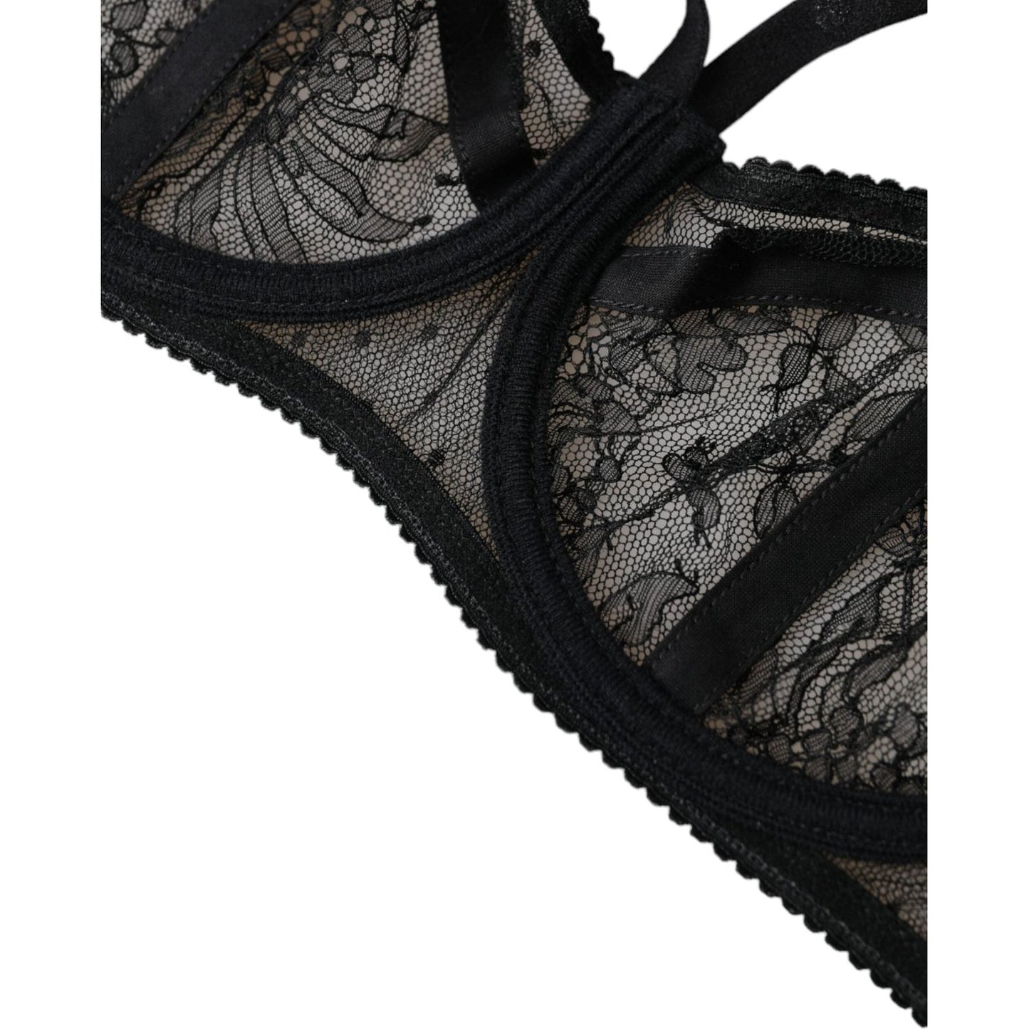 Dolce & Gabbana Black Floral Lace Nylon Balconcino Bra Underwear BIK1795-2