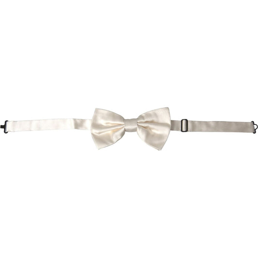 Dolce & Gabbana Off White Silk Adjustable Neck Men Bow Tie FT3845
