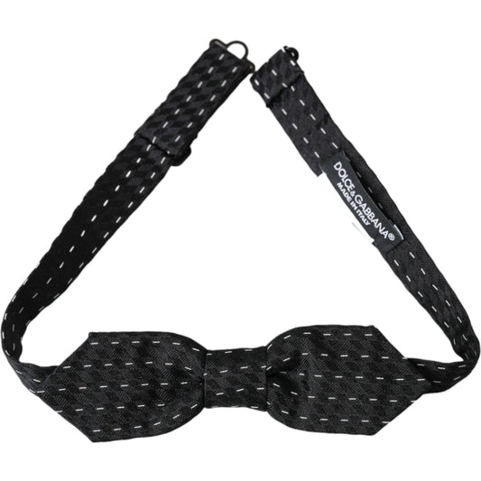 Dolce & Gabbana Black White Stitched Silk Men Neck Bow Tie FT3871