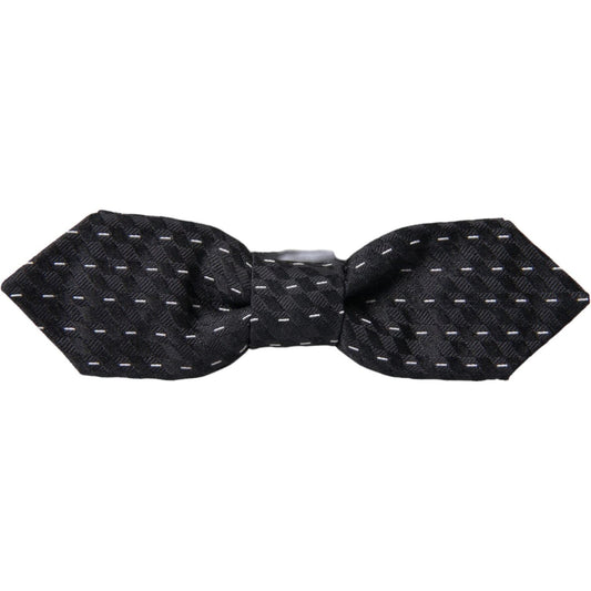 Dolce & Gabbana Black White Stitched Silk Men Neck Bow Tie FT3871