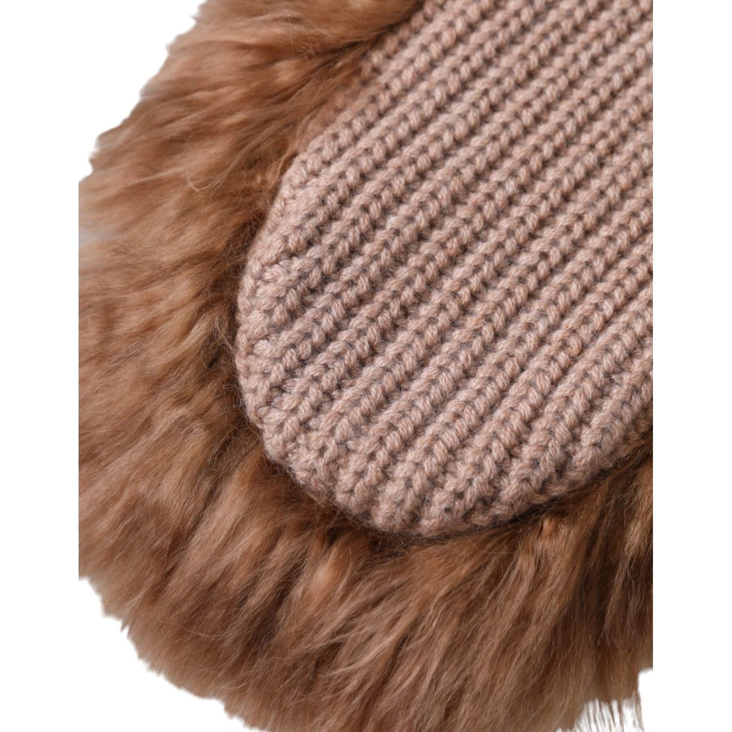 Dolce & Gabbana Brown Cashmere Knitted Fur Mid Arm Mitten Gloves LB30128