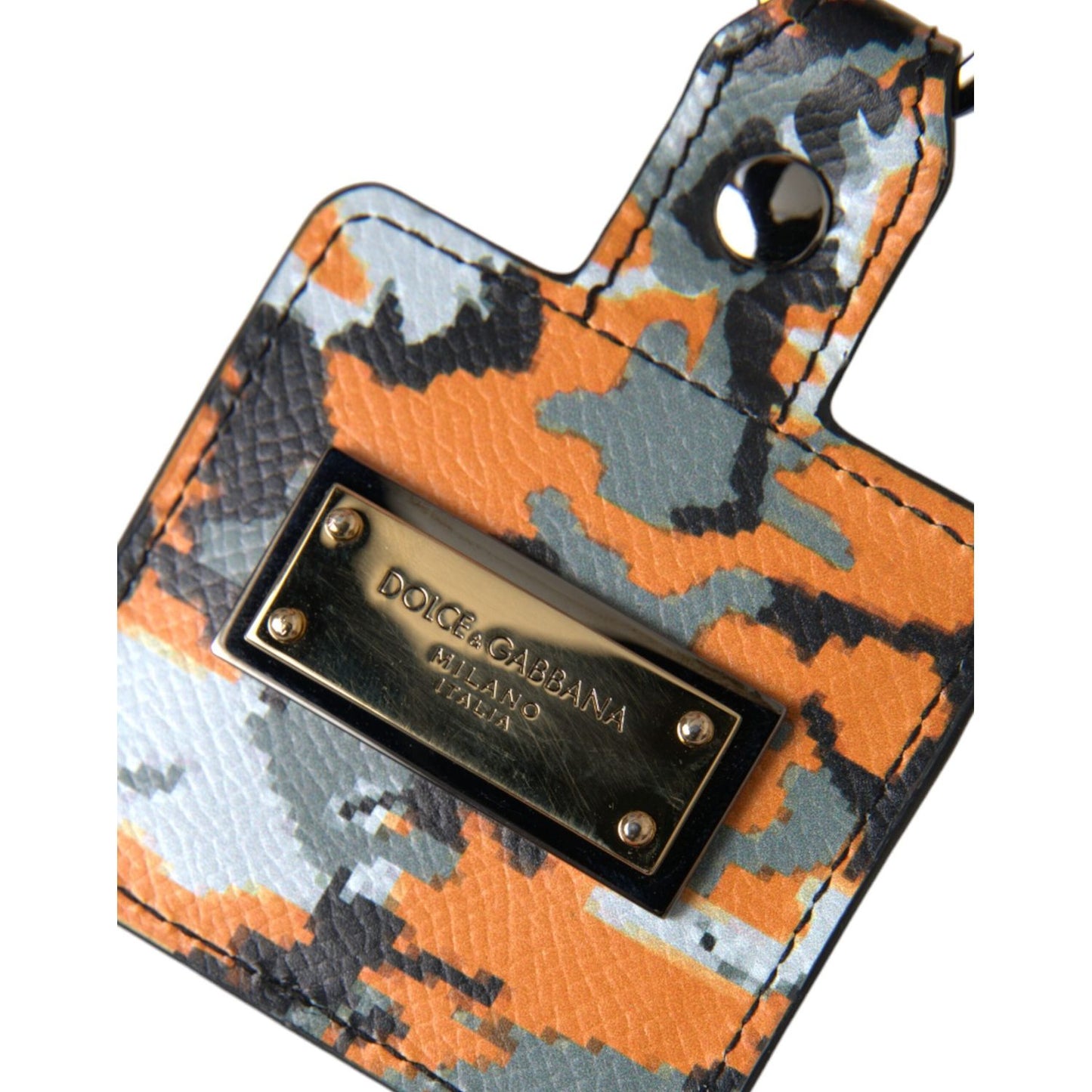 Dolce & Gabbana Multicolor Camouflage Print Leather Logo Metal Airpods Case SMY10264