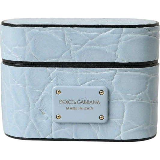 Dolce & Gabbana Light Blue Leather Metal Logo Plaque Airpods Case