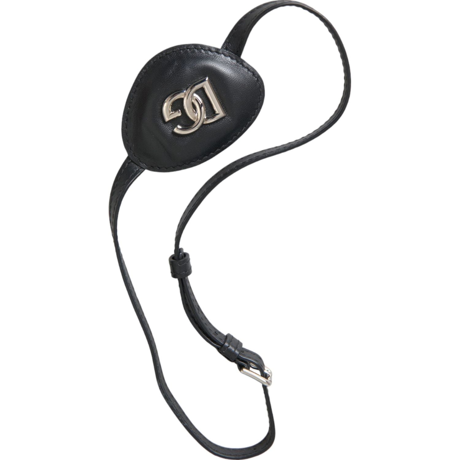 Dolce & Gabbana Black Calfskin Leather Metal DG Logo Eye Patch