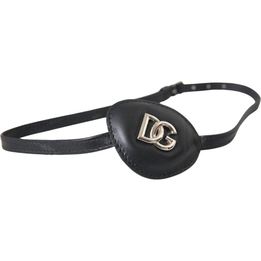 Dolce & Gabbana Black Calfskin Leather Metal DG Logo Eye Patch SMY10279