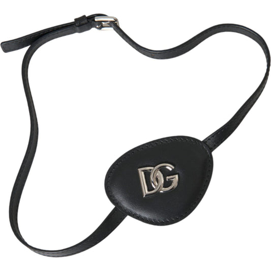 Dolce & Gabbana Black Calfskin Leather Metal DG Logo Eye Patch SMY10280