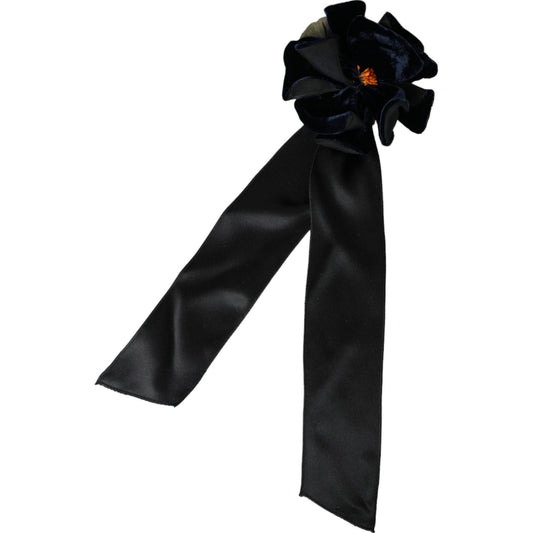 Dolce & Gabbana Black Silk Gold Brass Floral Hair Pin Brooch SMY10193