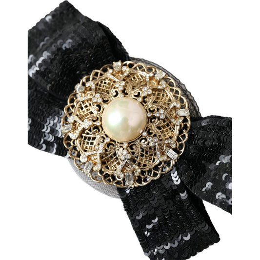 Dolce & Gabbana Black Sequin Pearl Handmade Brooch Hair Pin SMY10199