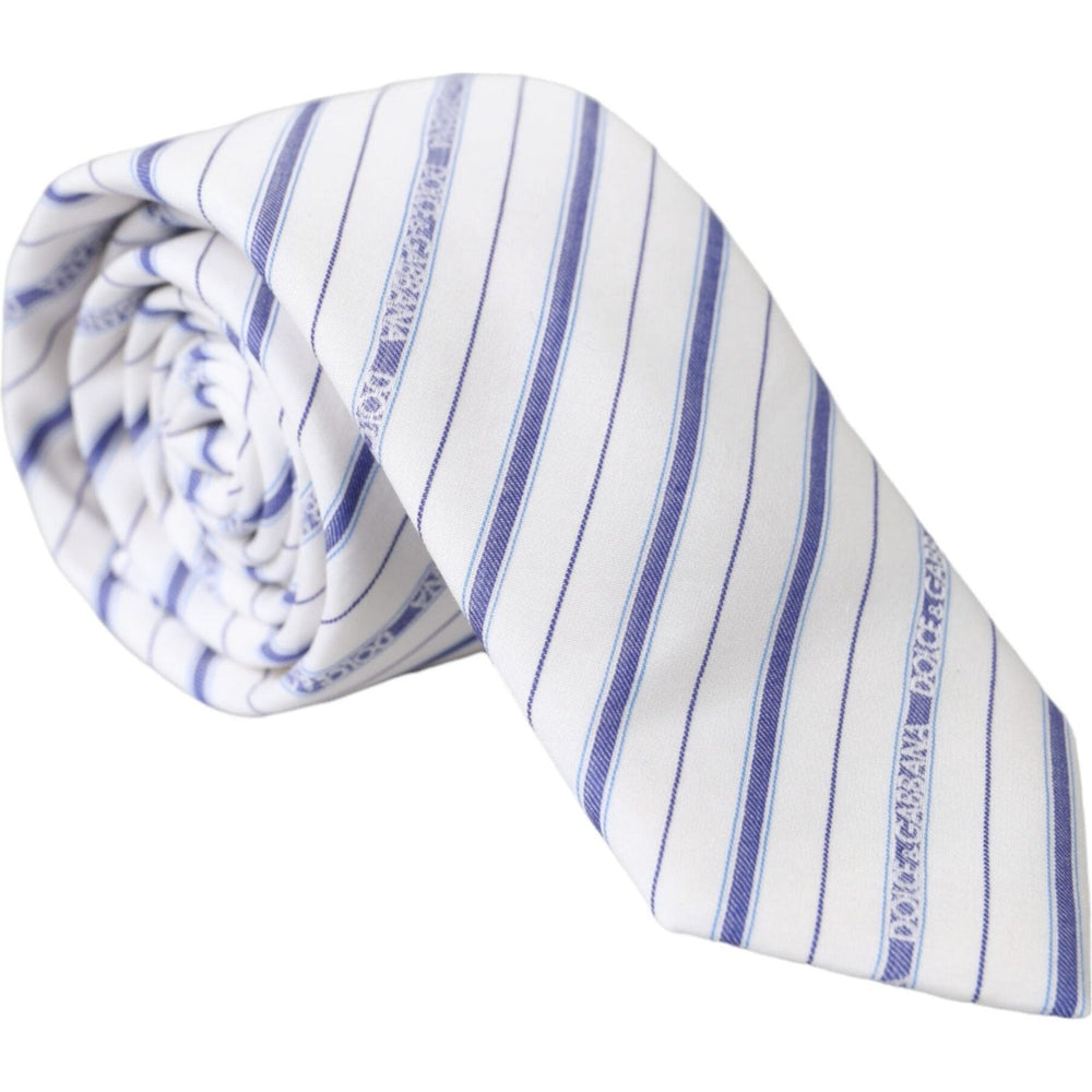 Dolce & Gabbana White Blue Stripes Silk Adjustable Tie KRA3263