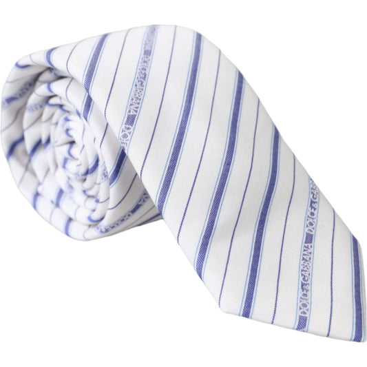 Dolce & Gabbana White Blue Stripes Silk Adjustable Tie KRA3263