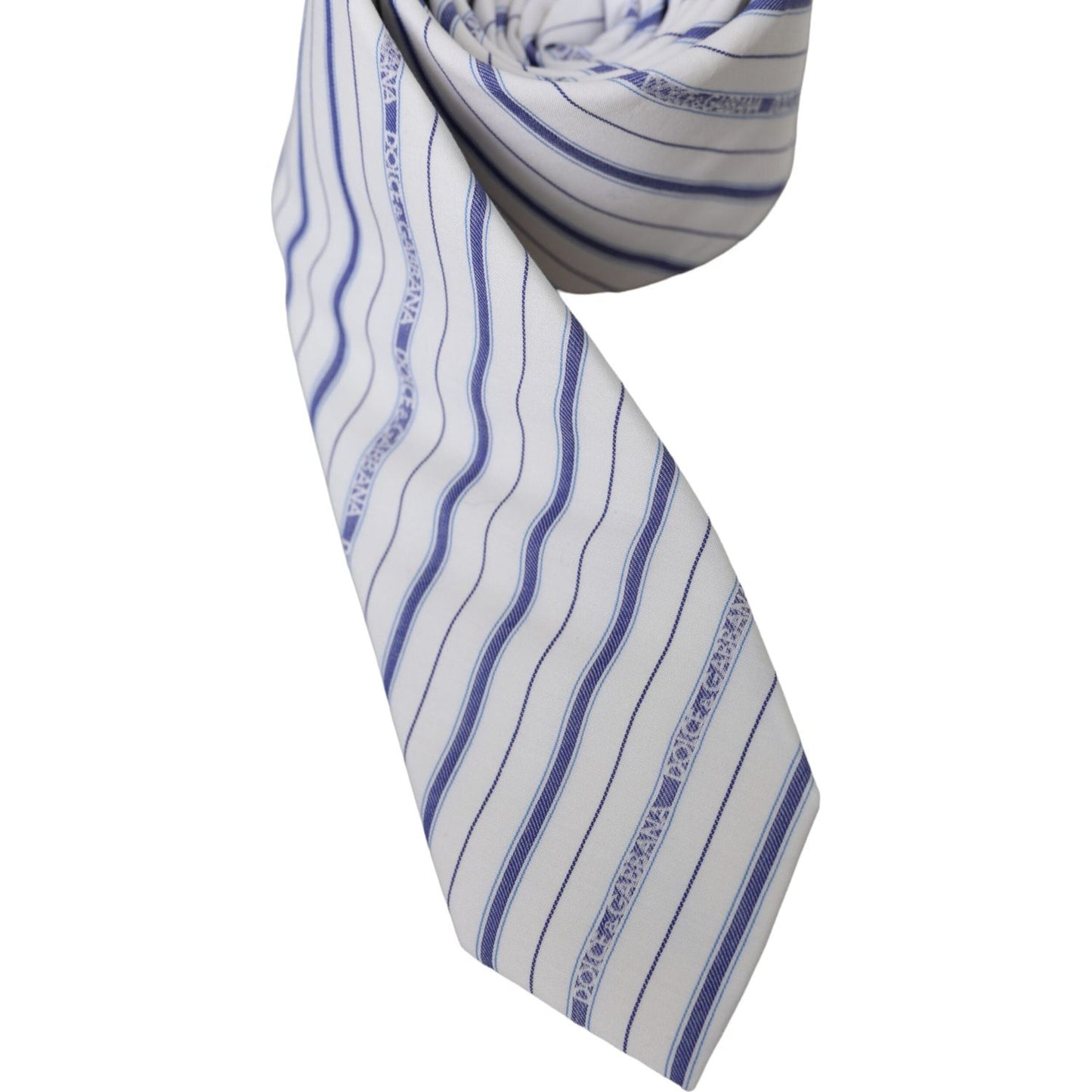 Dolce & Gabbana White Blue Stripes Silk Adjustable Tie KRA3263