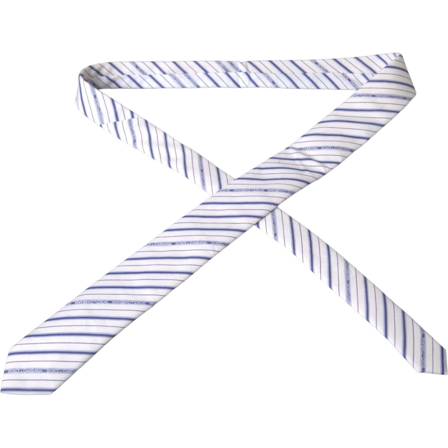 Dolce & Gabbana White Blue Stripes Silk Adjustable Tie KRA3263