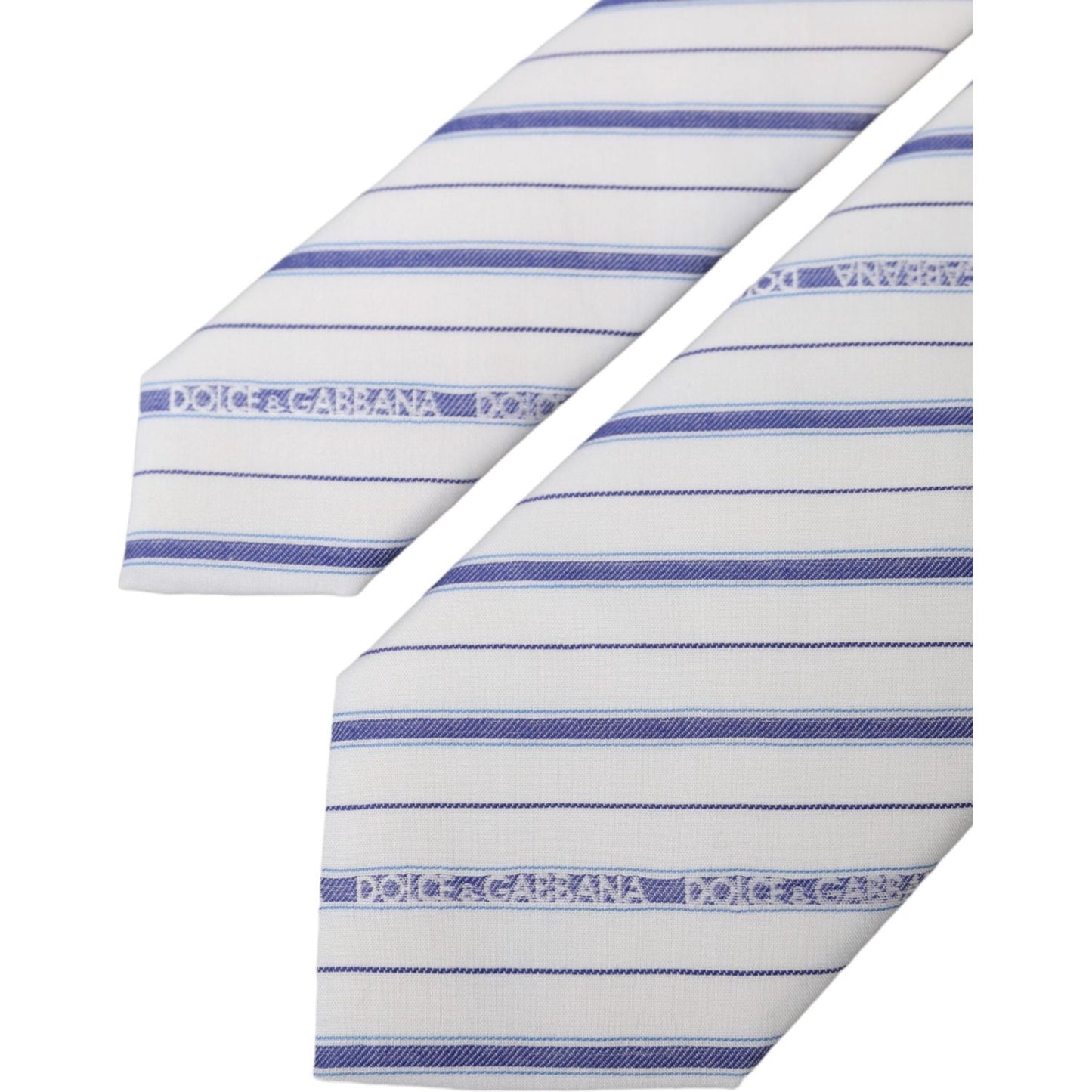 Dolce & Gabbana White Blue Stripes Silk Adjustable Tie KRA3263