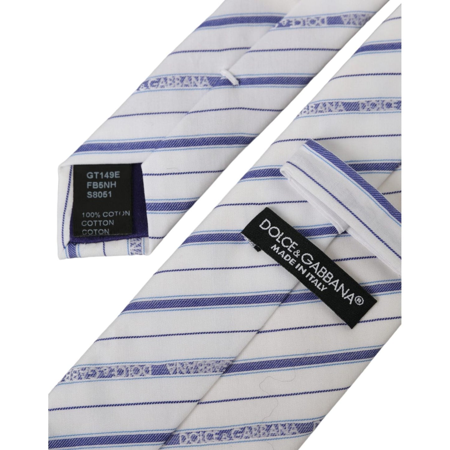 Dolce & Gabbana White Blue Stripes Silk Adjustable Tie KRA3263