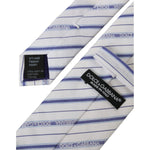 Dolce & Gabbana White Blue Stripes Silk Adjustable Tie KRA3263
