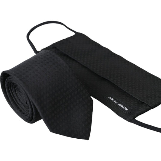 Dolce & Gabbana Black 100% Silk Adjustable Necktie Face Mask KRA3271