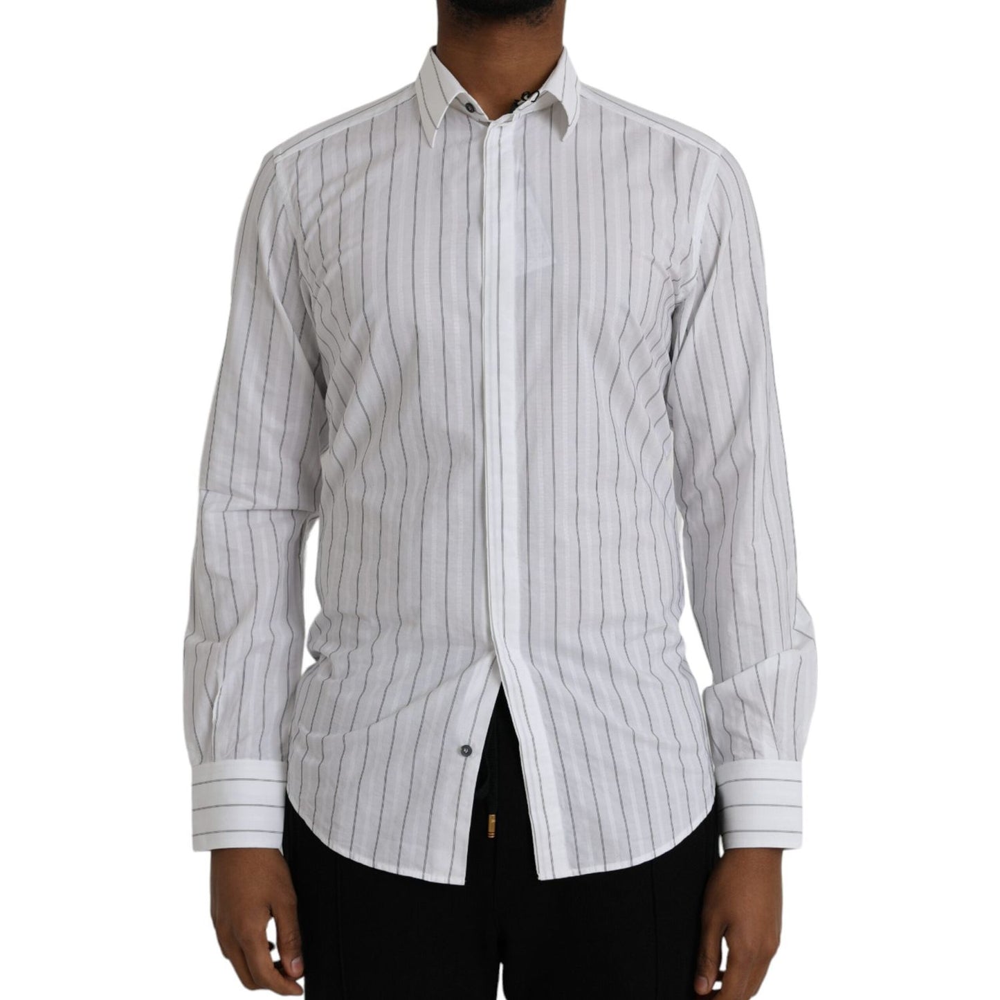 Dolce & Gabbana Black White Striped Formal Dress GOLD Shirt TSH86307-39
