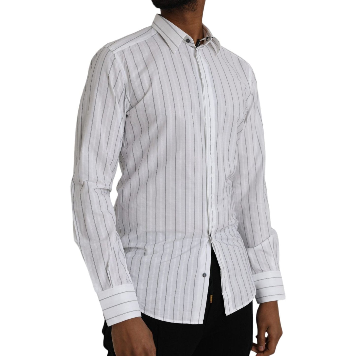 Dolce & Gabbana Black White Striped Formal Dress GOLD Shirt TSH86307-39