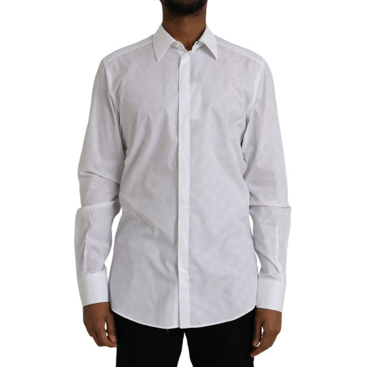 Dolce & Gabbana White Polka Dotted Cotton Dress GOLD Shirt TSH86309-42