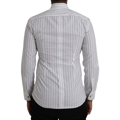 Dolce & Gabbana Black White Striped Formal Dress GOLD Shirt
