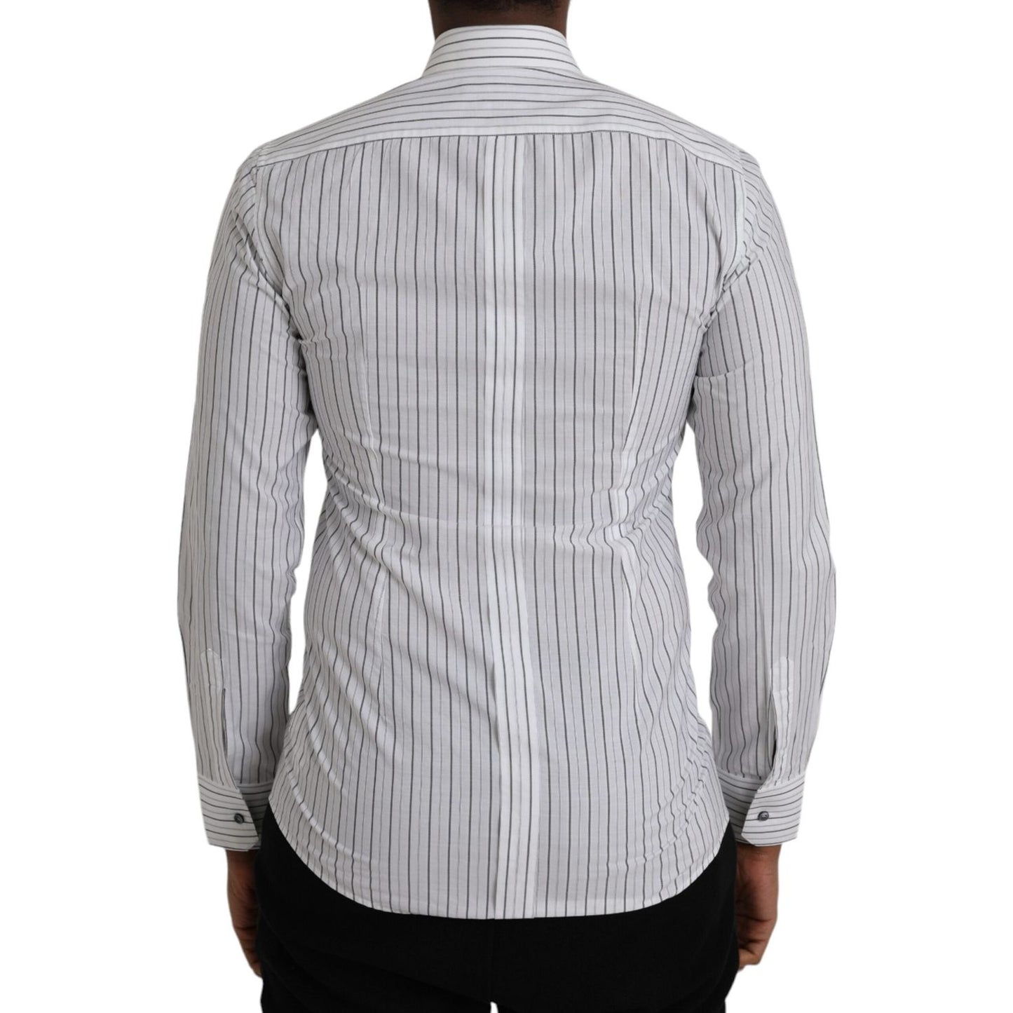 Dolce & Gabbana Black White Striped Formal Dress GOLD Shirt TSH86320-38