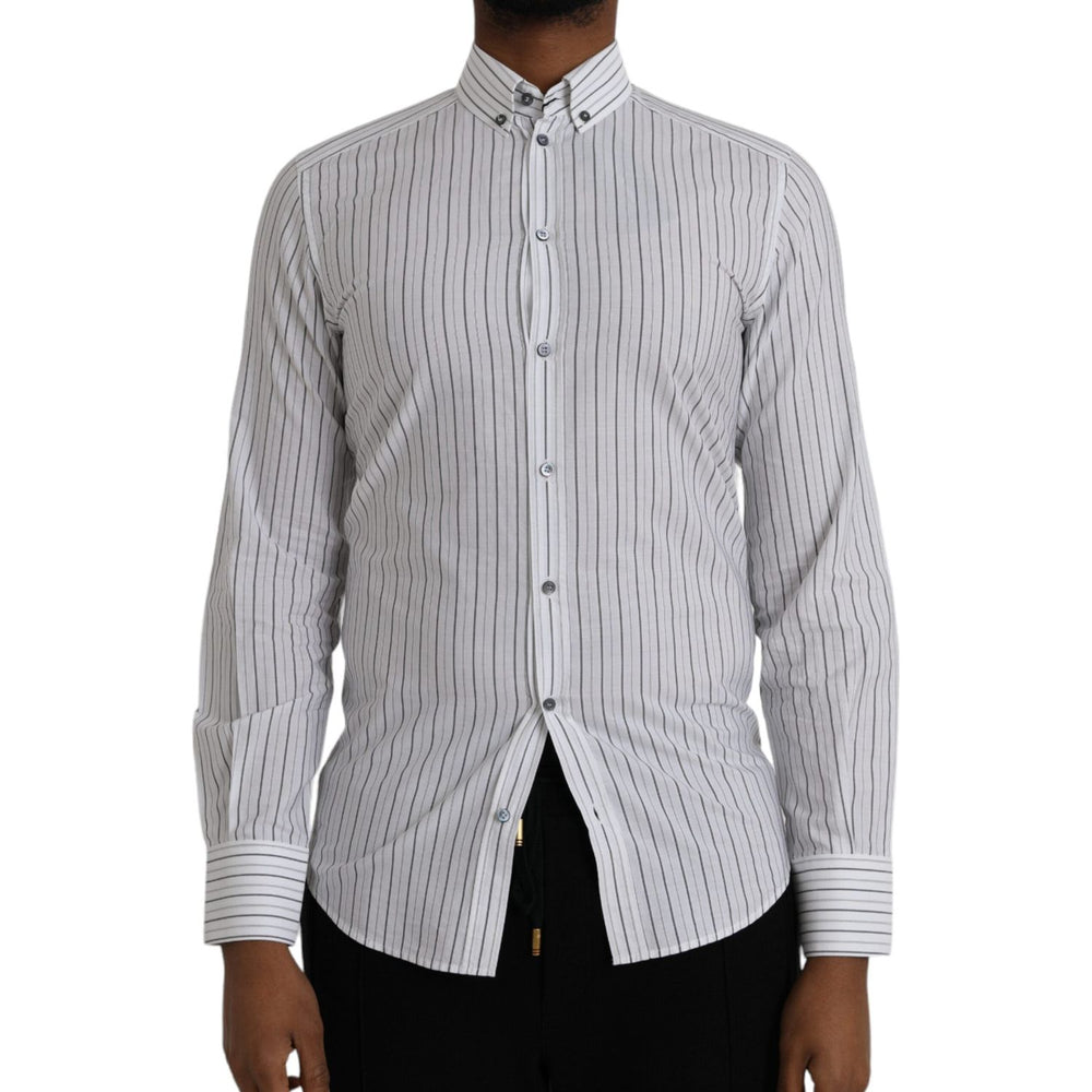 Dolce & Gabbana Black White Striped Formal Dress GOLD Shirt TSH86320-38