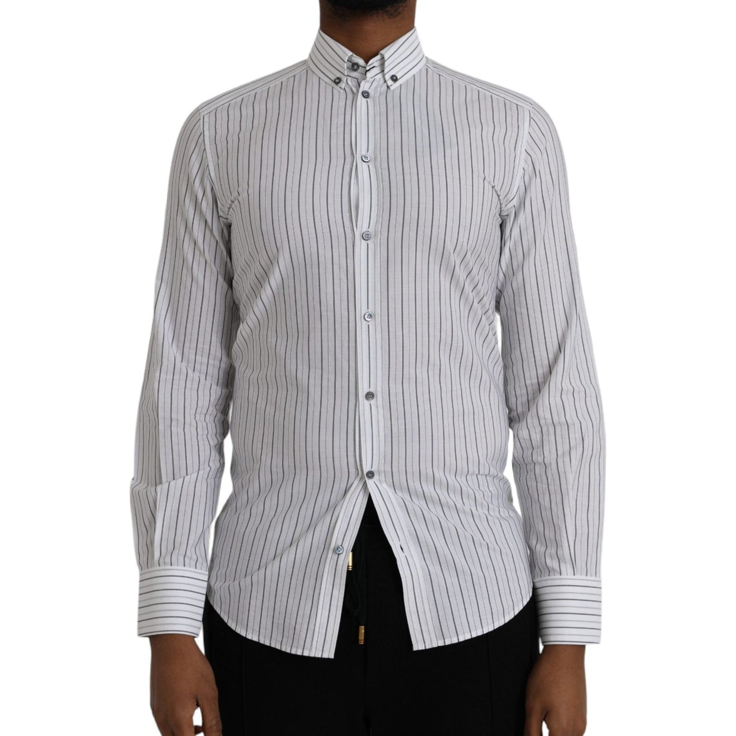 Dolce & Gabbana Black White Striped Formal Dress GOLD Shirt TSH86320-38