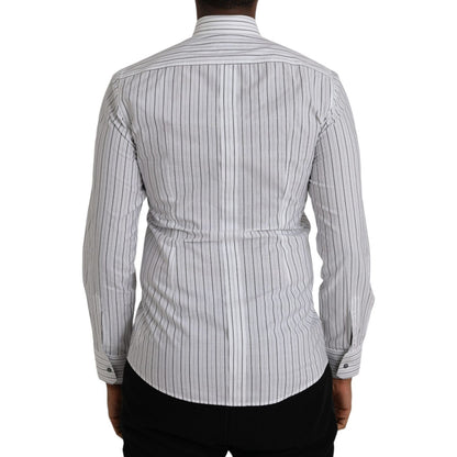 Dolce & Gabbana Black White Striped Formal Dress GOLD Shirt