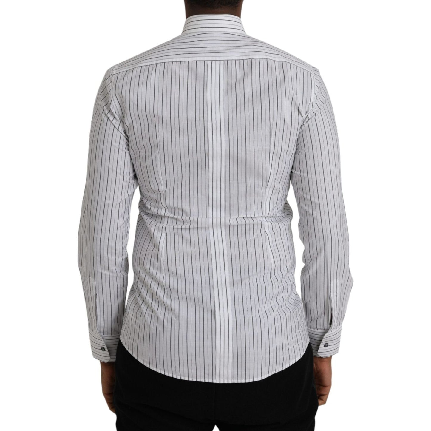 Dolce & Gabbana Black White Striped Formal Dress GOLD Shirt TSH86320-38