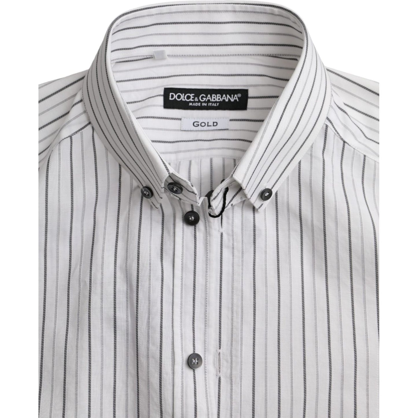 Dolce & Gabbana Black White Striped Formal Dress GOLD Shirt TSH86320-38