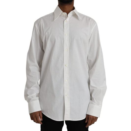 Dolce & Gabbana White Cotton Dress Slim Fit GOLD Shirt TSH86321-44