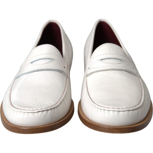 Dolce & Gabbana White Leather Slip On Mocassin Loafers Shoes MV5677-39